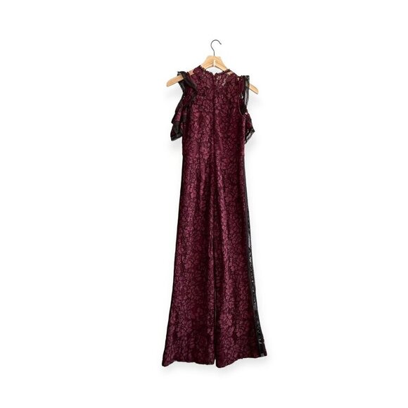 Alexis Philippe Lace Cold Shoulder Jumpsuit,  burgundy/ black,‎ Size S - Picture 3 of 16